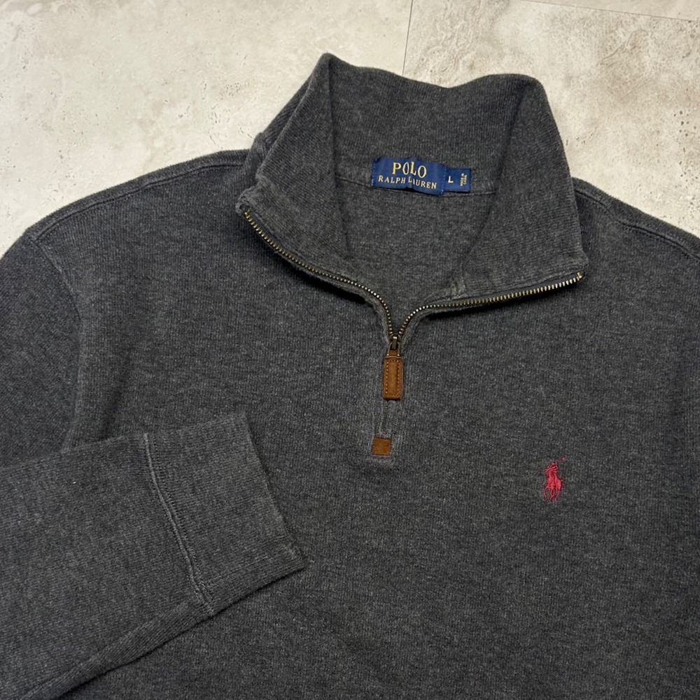 Polo Ralph Lauren Quarter Zip Pullover Charcoal Grey Mens Large Red Pony Logo